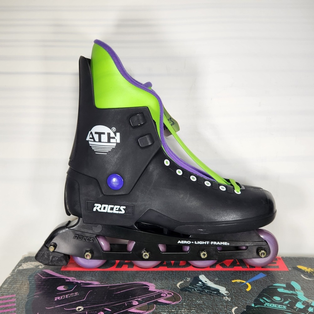 Roces Inline Road Skates Men Size 13 Black Green Purple Vintage ATH Athens 1992